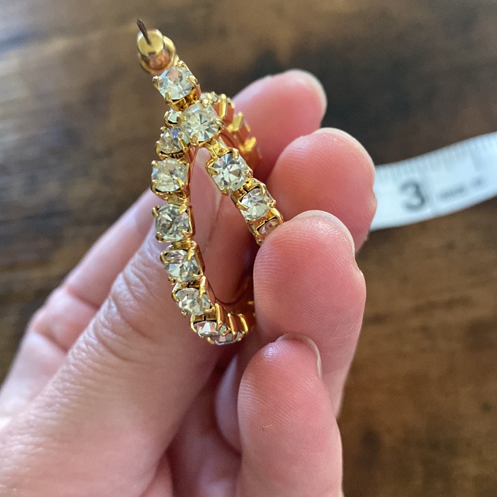 Rhinestone Golden Hoop Earrings Retro 80’s Costume Jewelry